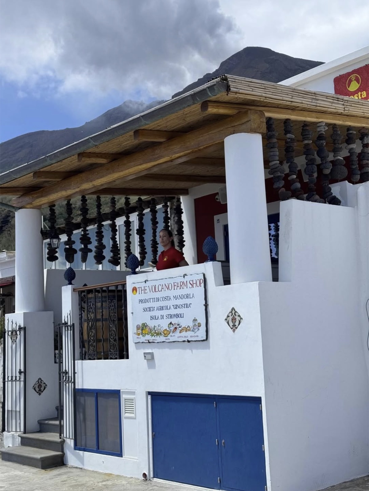 The Volcano Farm Shop storefront on Via Marina, Stromboli