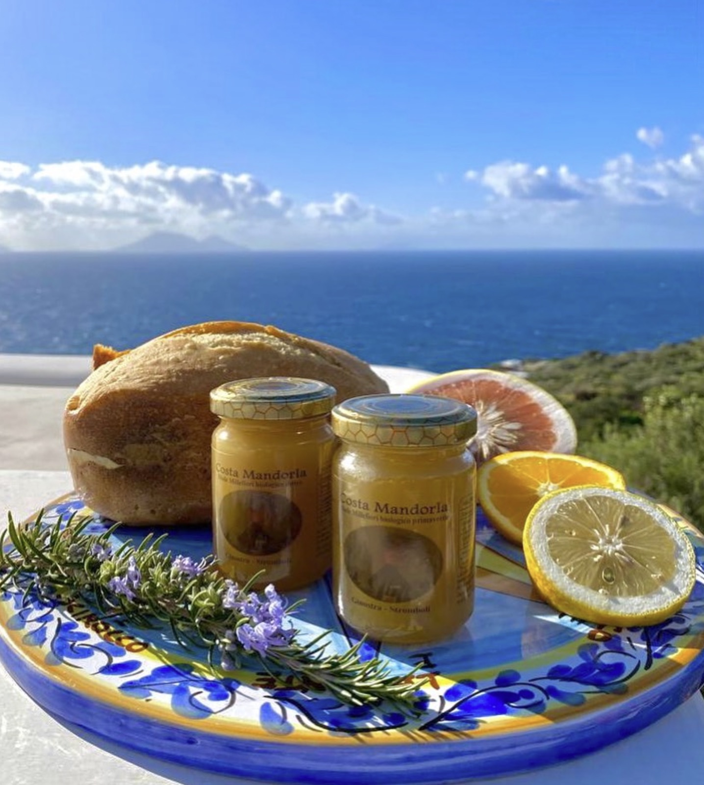 Costa Mandorla honey and island bread above the Tyrrhenian Sea